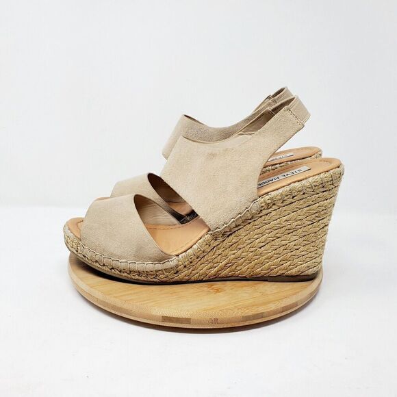 Steve Madden Womens 11 Wedge Sandals Platform Beige Suede Strappy Shoes Resort - Picture 5 of 9